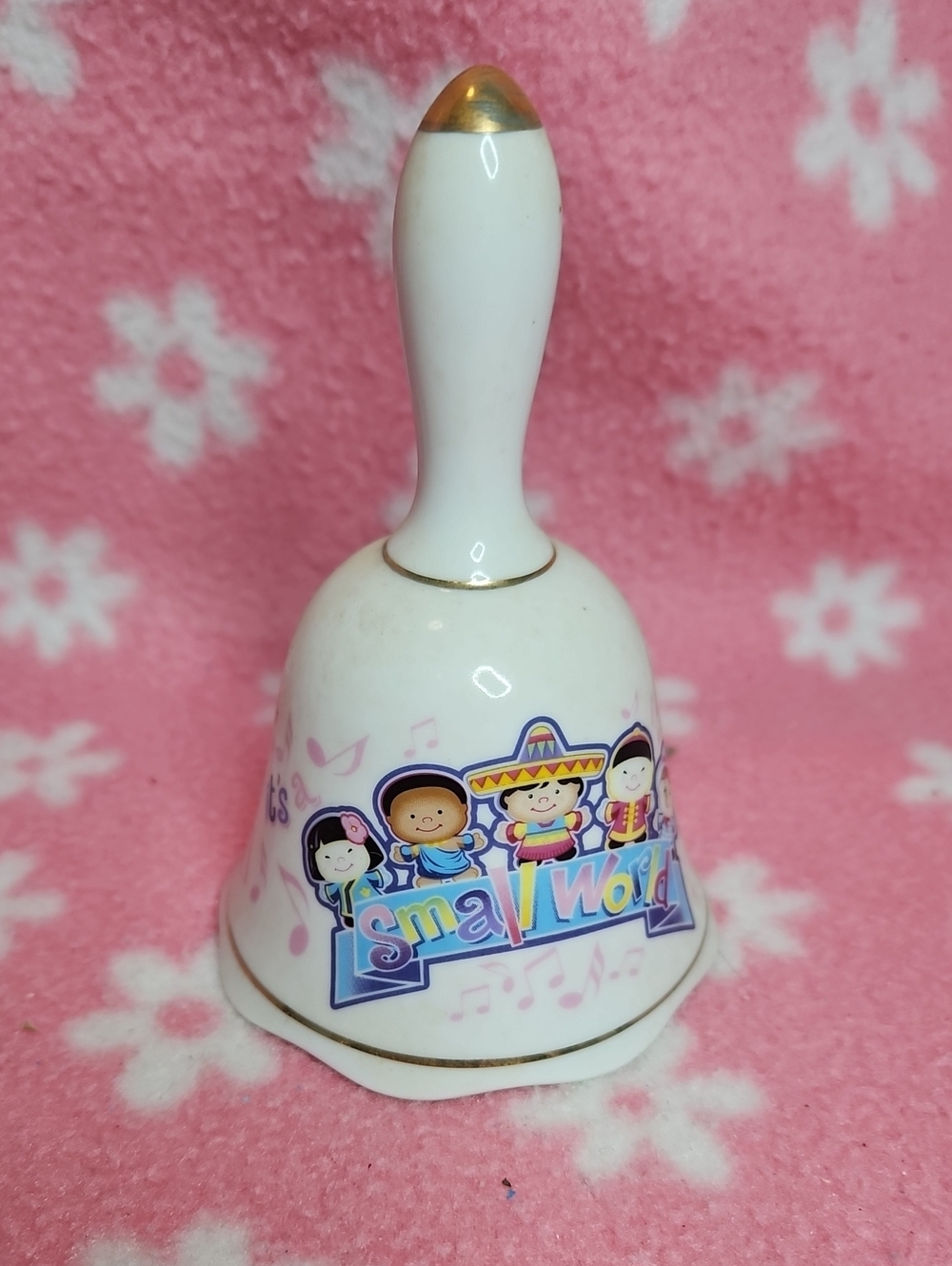 Disney White and Gold Children's Ceramic Bell with Multicolor Characters